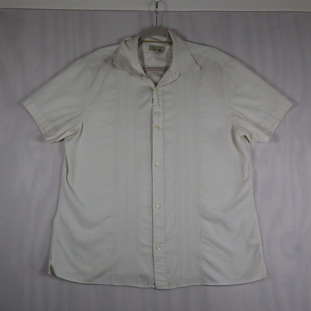 Banana Republic Short Sleeve Button Up Shirt Mens L White Beach Resort Old Money